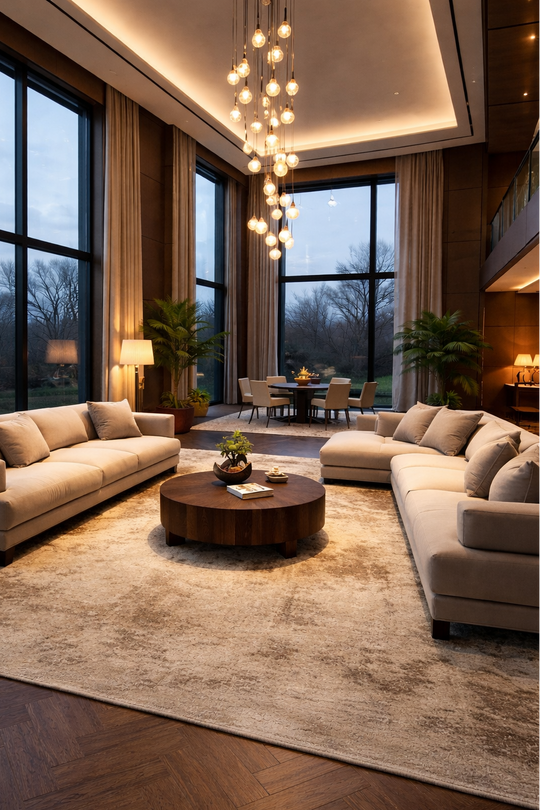 Grace Natural Beıge, Kendinden Desenli Yün, Viskon ve Pamuk Karışımlı Desenli Zarif Salon Halısı