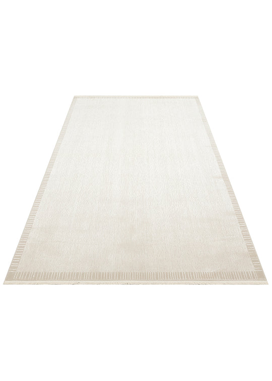 Athena Border Ivory Sık Dokuma Tekniği ile Üretilen Viskon Modern ve Sade Makine Halısı