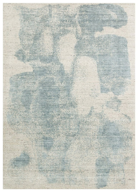 Grace Beıge Blue, Kendinden Desenli Yün, Viskon ve Pamuk Karışımlı Desenli Zarif Salon Halısı
