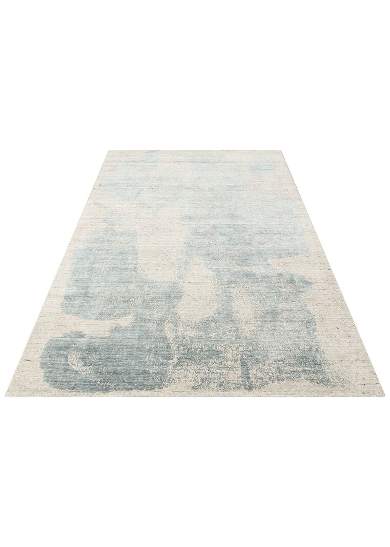 Grace Beıge Blue, Kendinden Desenli Yün, Viskon ve Pamuk Karışımlı Desenli Zarif Salon Halısı