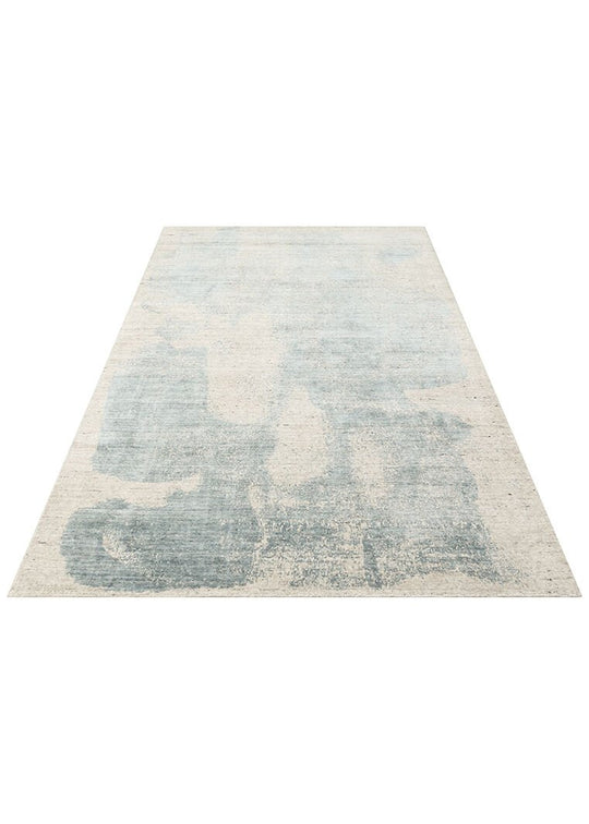 Grace Beıge Blue, Kendinden Desenli Yün, Viskon ve Pamuk Karışımlı Desenli Zarif Salon Halısı