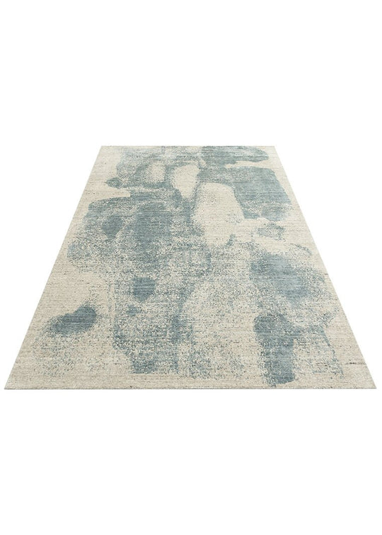 Grace Beıge Blue, Kendinden Desenli Yün, Viskon ve Pamuk Karışımlı Desenli Zarif Salon Halısı