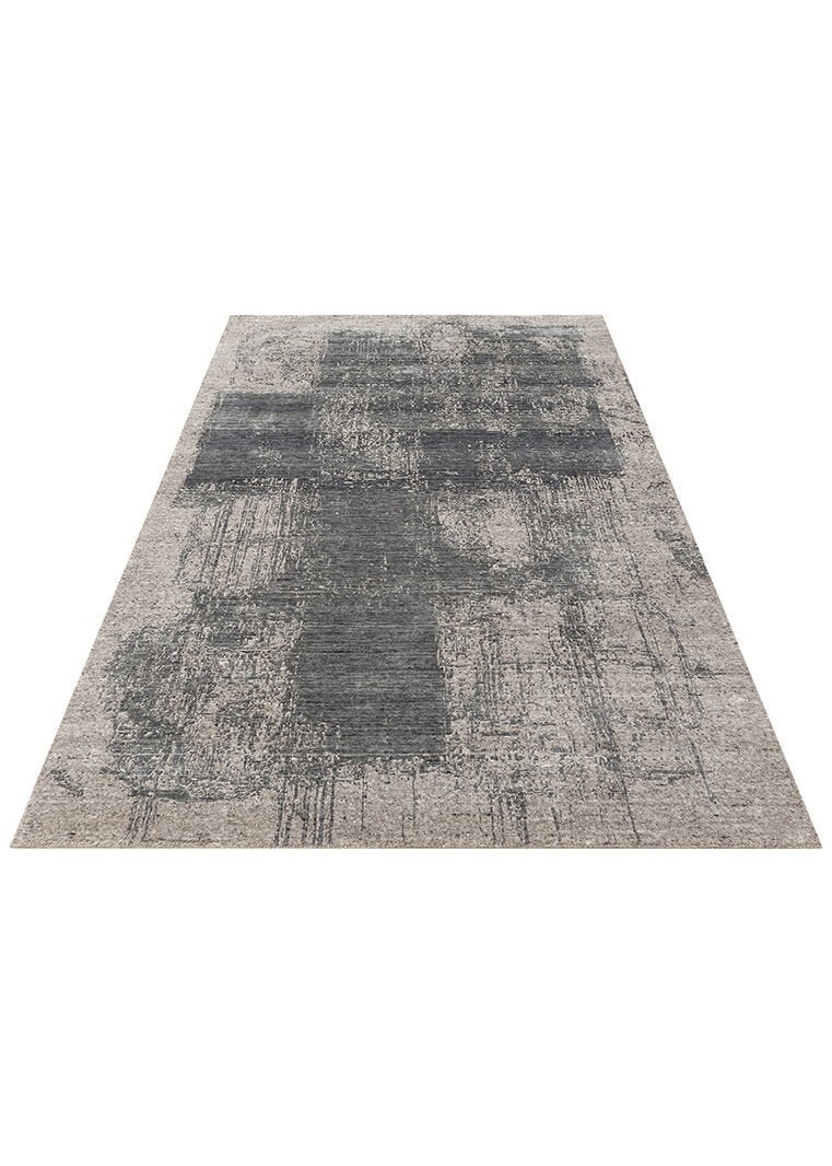 Grace Charcoal D. Grey, Kendinden Desenli Yün, Viskon ve Pamuk Karışımlı Desenli Zarif Salon Halısı