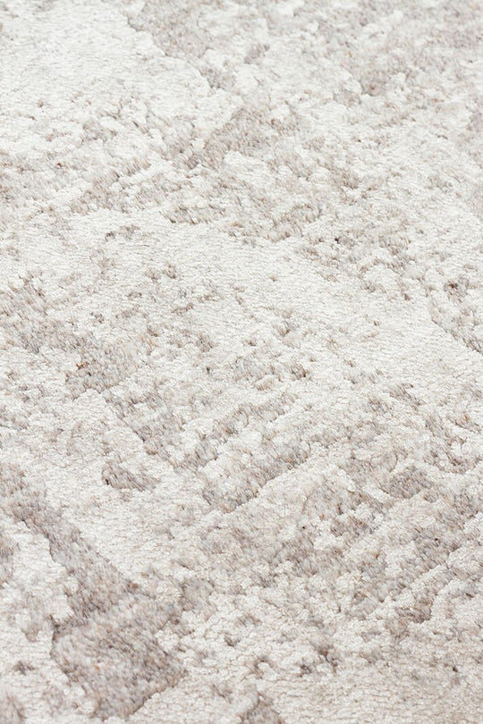 Grace Grey, Kendinden Desenli Yün, Viskon ve Pamuk Karışımlı Desenli Zarif Salon Halısı