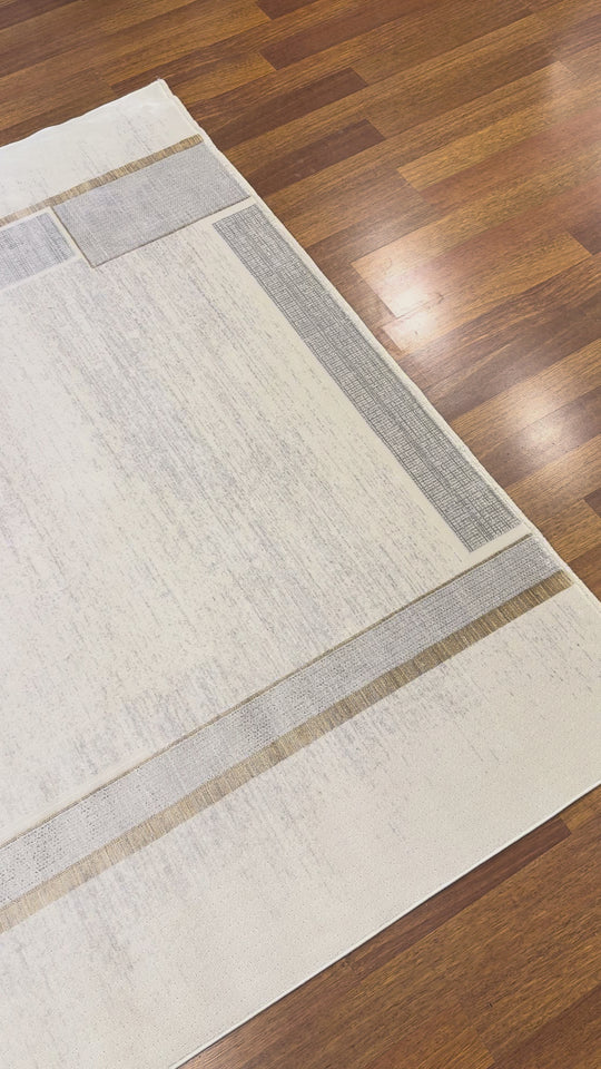 Vera 01 Grey Cream Viskon ile Üretilen Sık Dokuma Modern Salon Halısı